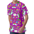 Purple Girly Unicorn Pattern Print Men's Velvet T-Shirt