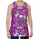 Purple Girly Unicorn Pattern Print Men's Velvet Tank Top