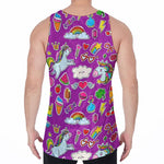 Purple Girly Unicorn Pattern Print Men's Velvet Tank Top