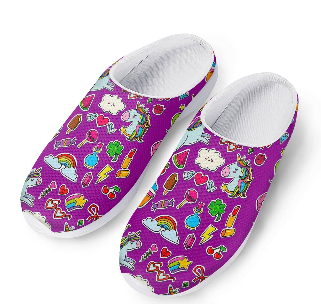 Purple Girly Unicorn Pattern Print Mesh Casual Shoes