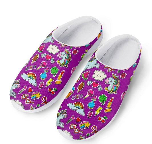 Purple Girly Unicorn Pattern Print Mesh Casual Shoes