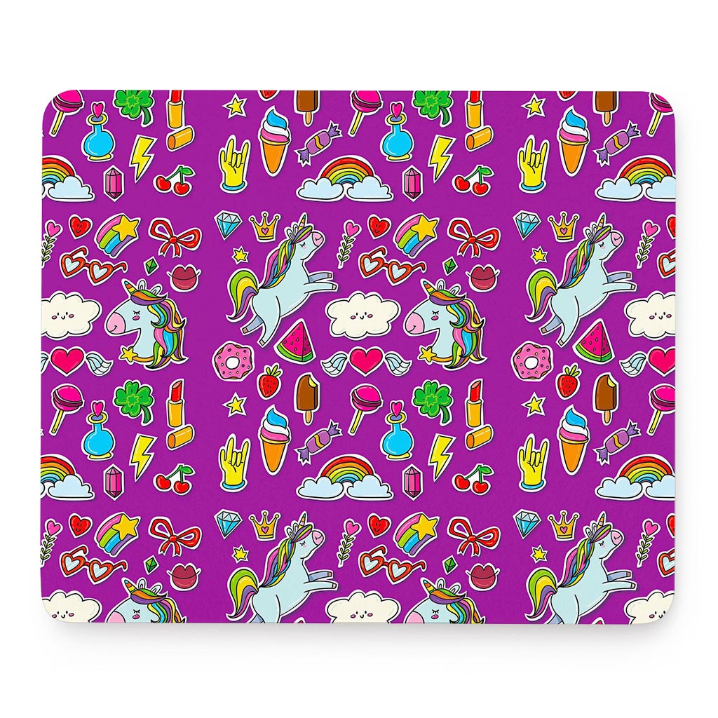 Purple Girly Unicorn Pattern Print Mouse Pad