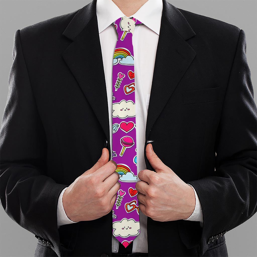 Purple Girly Unicorn Pattern Print Necktie