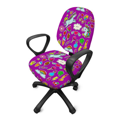 Purple Girly Unicorn Pattern Print Office Chair Cover