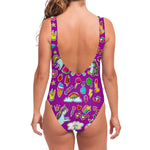 Purple Girly Unicorn Pattern Print One Piece Swimsuit