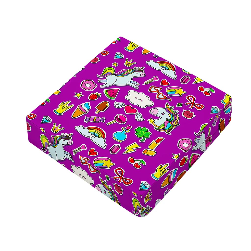 Purple Girly Unicorn Pattern Print Outdoor Seat Cushion Cover