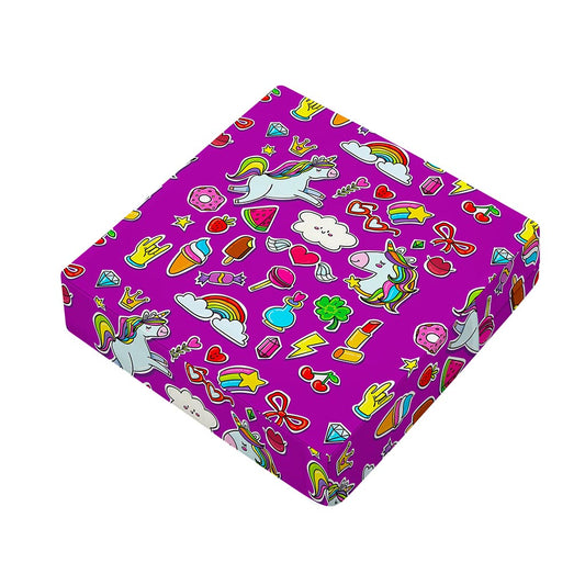 Purple Girly Unicorn Pattern Print Outdoor Seat Cushion Cover