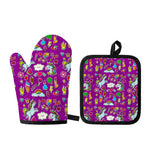 Purple Girly Unicorn Pattern Print Oven Mitt And Pot Holder Set
