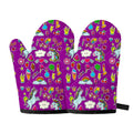 Purple Girly Unicorn Pattern Print Oven Mitts
