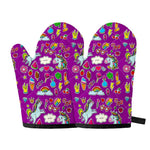 Purple Girly Unicorn Pattern Print Oven Mitts