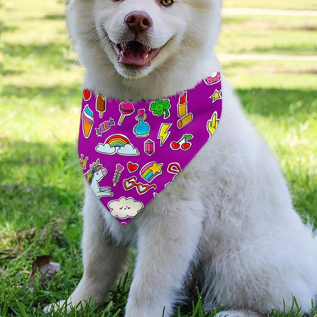 Purple Girly Unicorn Pattern Print Over The Collar Dog Bandana