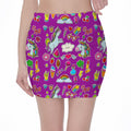 Purple Girly Unicorn Pattern Print Pencil Mini Skirt