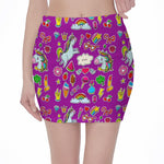 Purple Girly Unicorn Pattern Print Pencil Mini Skirt