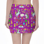 Purple Girly Unicorn Pattern Print Pencil Mini Skirt
