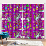 Purple Girly Unicorn Pattern Print Pencil Pleat Curtains