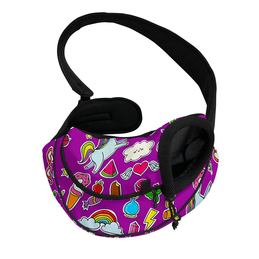 Purple Girly Unicorn Pattern Print Pet Sling Carrier