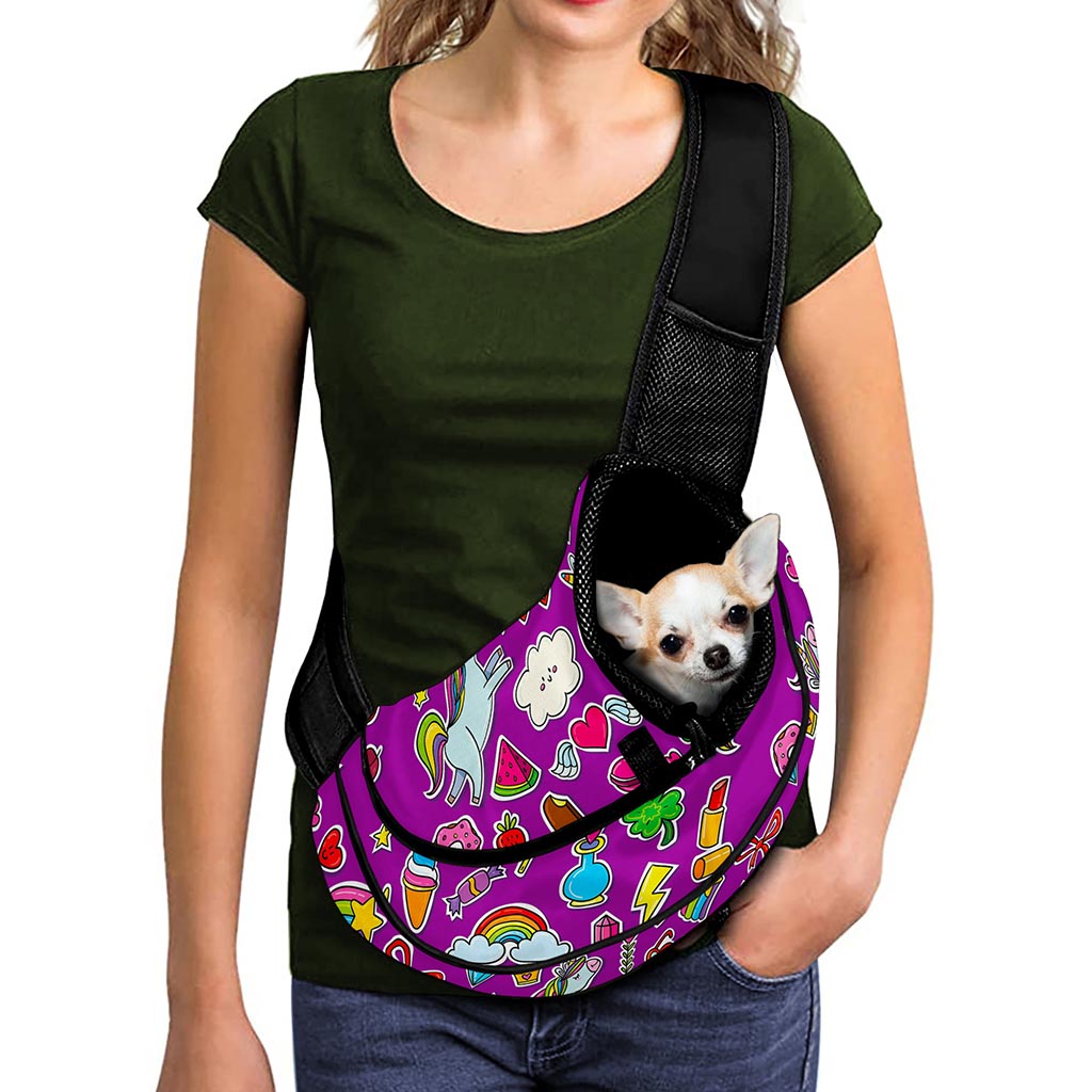 Purple Girly Unicorn Pattern Print Pet Sling Carrier