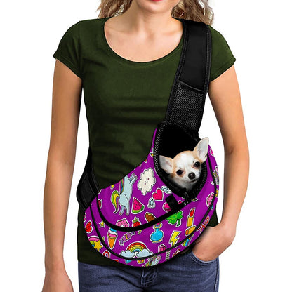 Purple Girly Unicorn Pattern Print Pet Sling Carrier