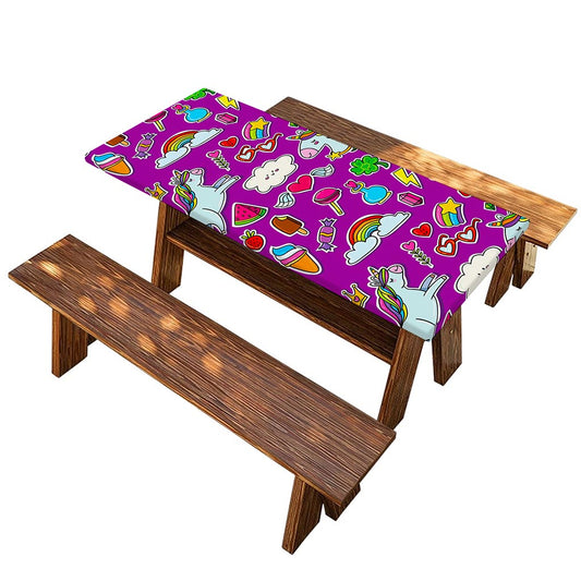 Purple Girly Unicorn Pattern Print Picnic Table Cover