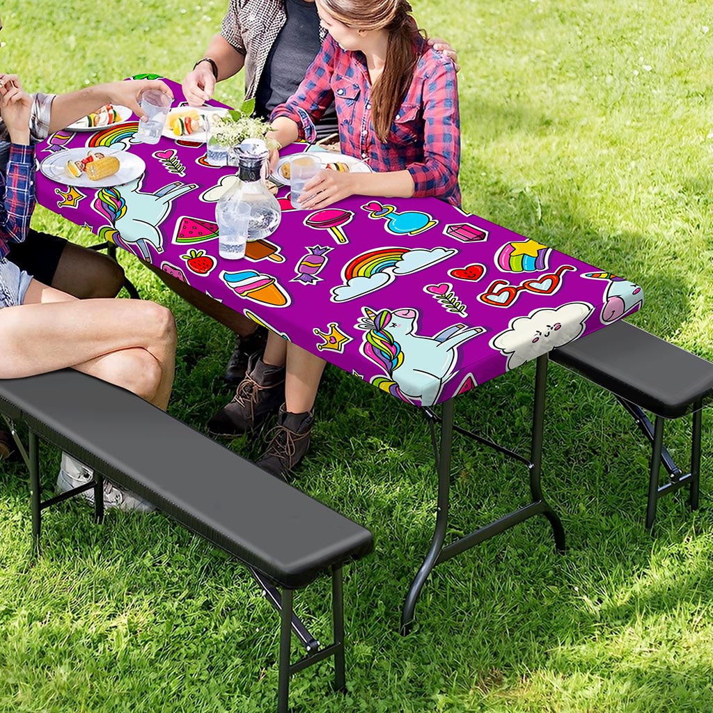 Purple Girly Unicorn Pattern Print Picnic Table Cover