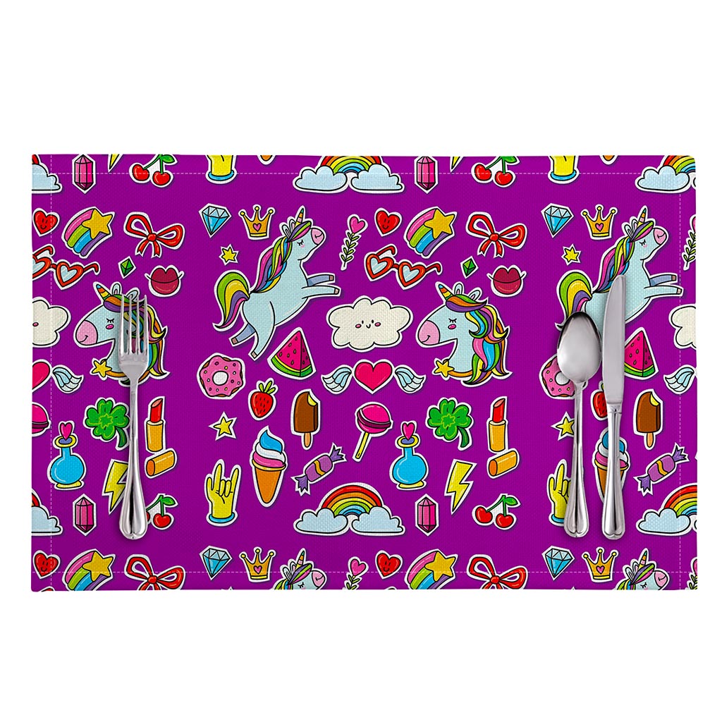 Purple Girly Unicorn Pattern Print Placemat