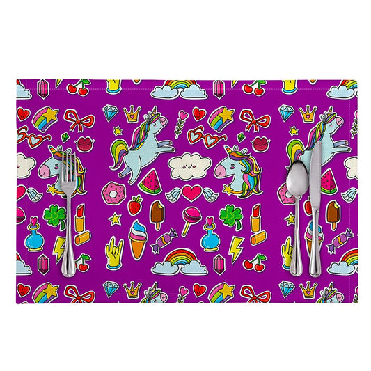 Purple Girly Unicorn Pattern Print Placemat