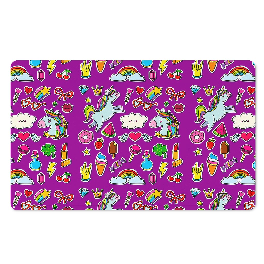 Purple Girly Unicorn Pattern Print Polyester Doormat