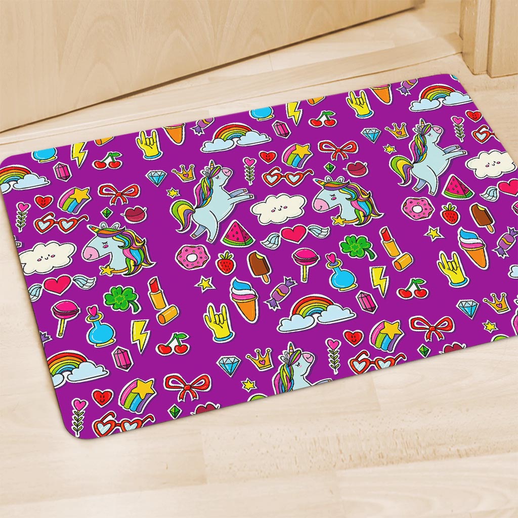 Purple Girly Unicorn Pattern Print Polyester Doormat