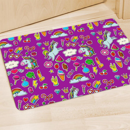 Purple Girly Unicorn Pattern Print Polyester Doormat