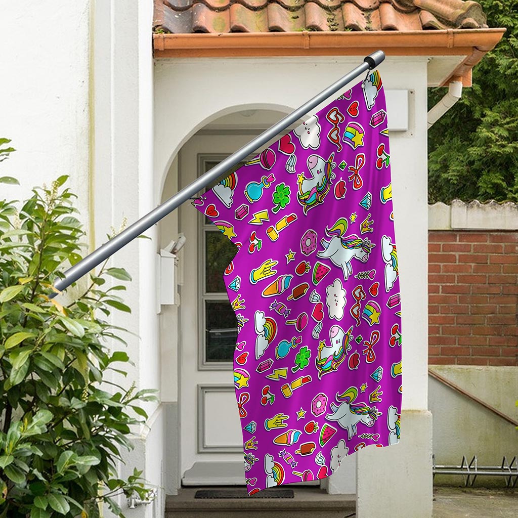 Purple Girly Unicorn Pattern Print Polyester Flag