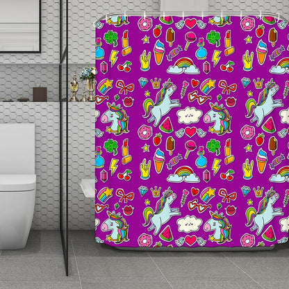 Purple Girly Unicorn Pattern Print Polyester Shower Curtain