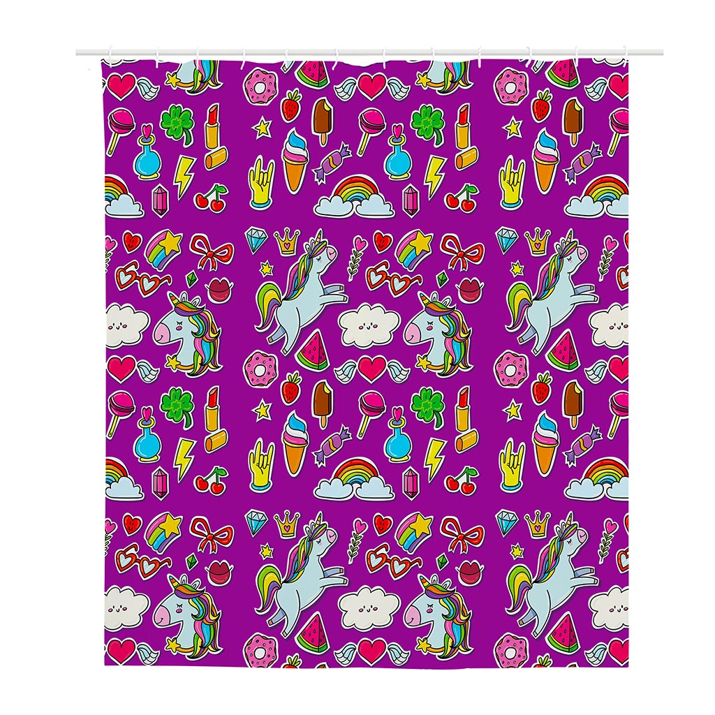 Purple Girly Unicorn Pattern Print Polyester Shower Curtain