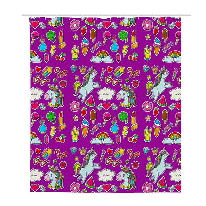 Purple Girly Unicorn Pattern Print Polyester Shower Curtain