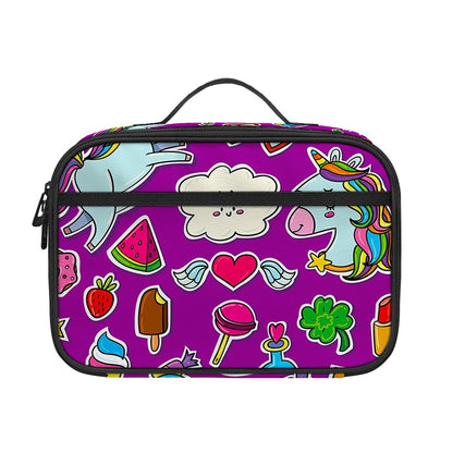 Purple Girly Unicorn Pattern Print Portable Lunch Bag