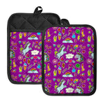 Purple Girly Unicorn Pattern Print Pot Holders With Pocket