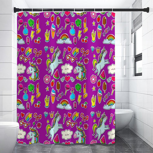 Purple Girly Unicorn Pattern Print Premium Shower Curtain