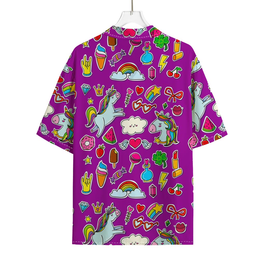 Purple Girly Unicorn Pattern Print Rayon Hawaiian Shirt