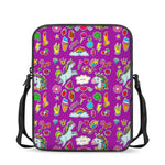 Purple Girly Unicorn Pattern Print Rectangular Crossbody Bag