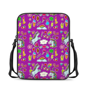 Purple Girly Unicorn Pattern Print Rectangular Crossbody Bag