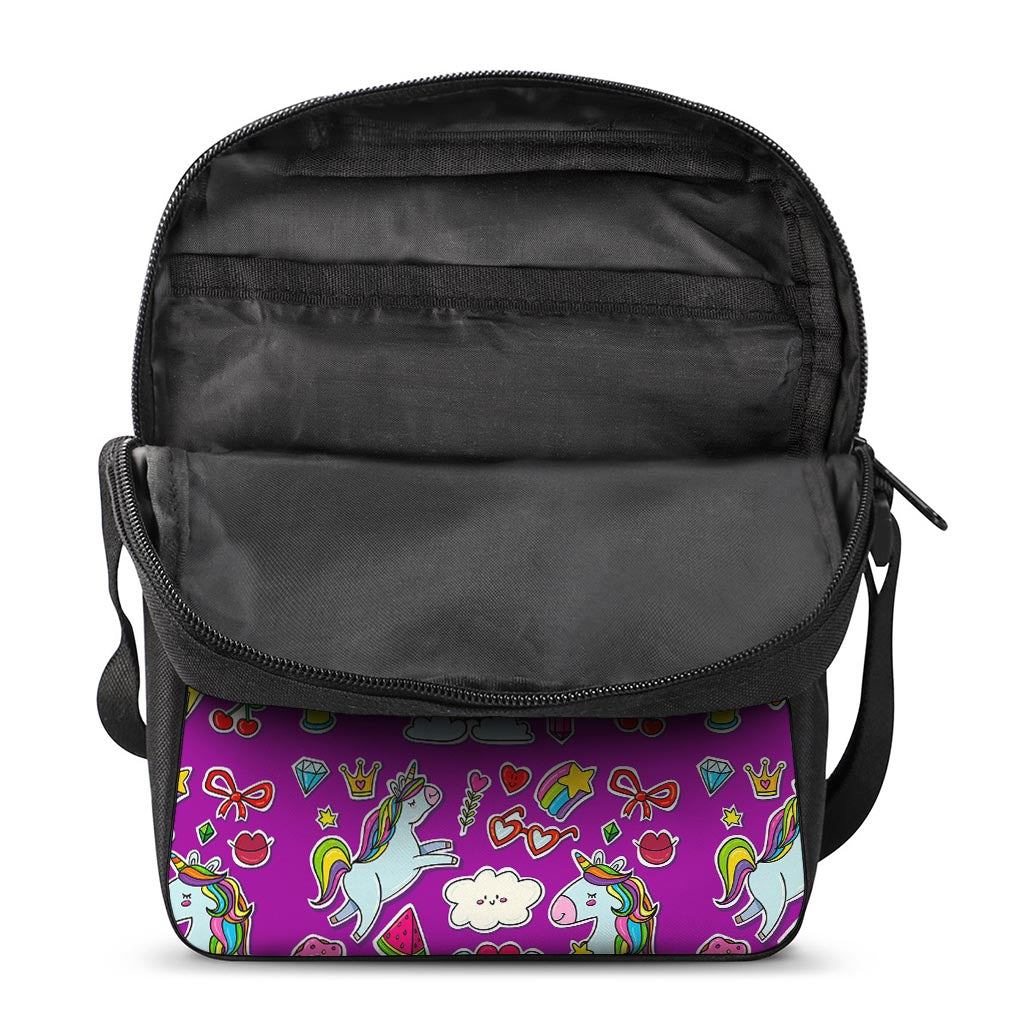 Purple Girly Unicorn Pattern Print Rectangular Crossbody Bag