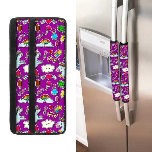 Purple Girly Unicorn Pattern Print Refrigerator Handle Covers