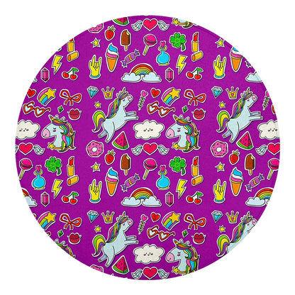 Purple Girly Unicorn Pattern Print Round Blanket