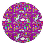 Purple Girly Unicorn Pattern Print Round Blanket