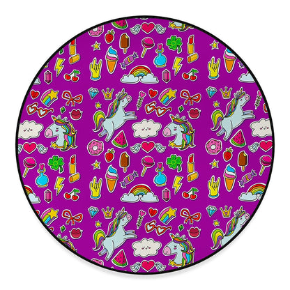Purple Girly Unicorn Pattern Print Round Floor Mat
