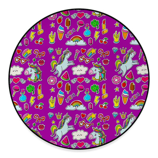 Purple Girly Unicorn Pattern Print Round Floor Mat