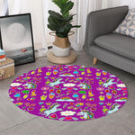 Purple Girly Unicorn Pattern Print Round Rug