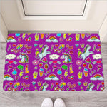 Purple Girly Unicorn Pattern Print Rubber Doormat