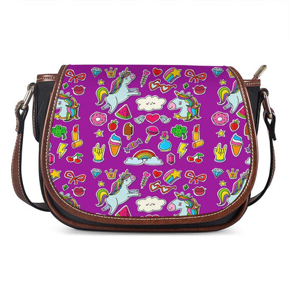 Purple Girly Unicorn Pattern Print Saddle Bag