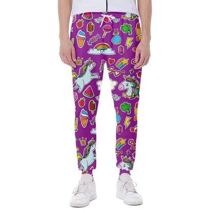 Purple Girly Unicorn Pattern Print Scuba Joggers