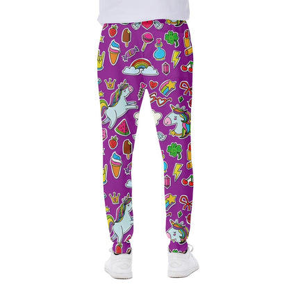 Purple Girly Unicorn Pattern Print Scuba Joggers